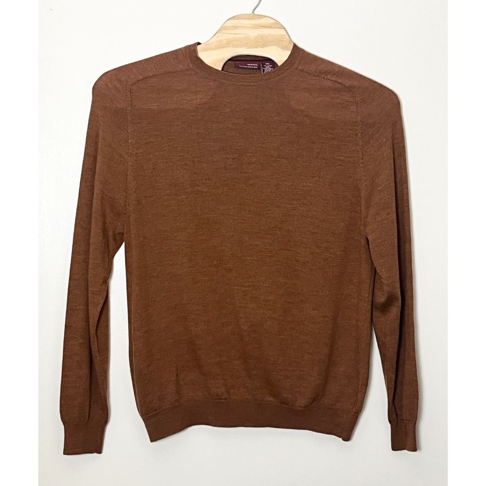 Merino Wool Crewneck Sweater Mens XXL Brown Merona Fine Italian - Picture 1 of 5
